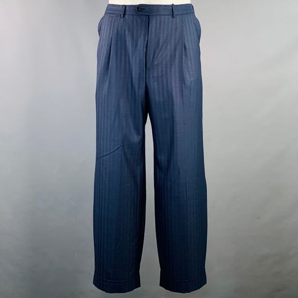 ERMENEGILDO ZEGNA Size 42 Regular Navy Blue Stripe Wool Notch Lapel Suit - Picture 5 of 16